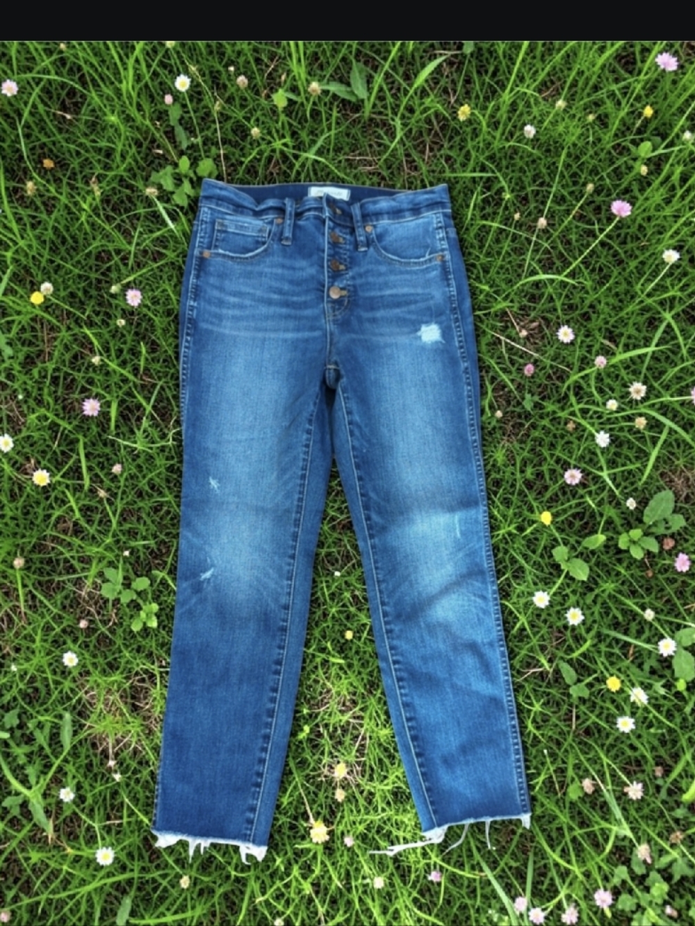 Madewell Classic High-Rise Denim Exposed Fly Front Jeans Skinny Raw Hem W27 L24